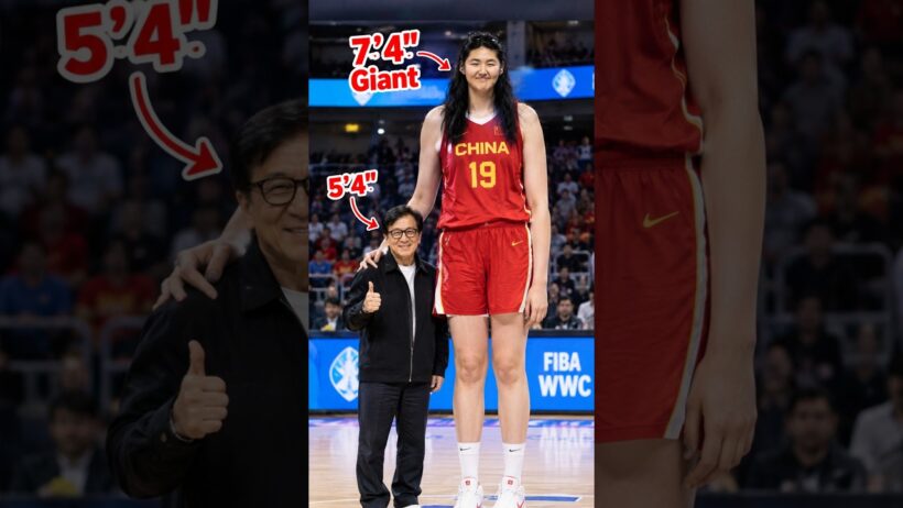 Zhang Ziyu 7'4 Meets Jackie Chan 5'4😂🏀. #basketball #zhangziyu #chinesenba #usabasketball #wnba