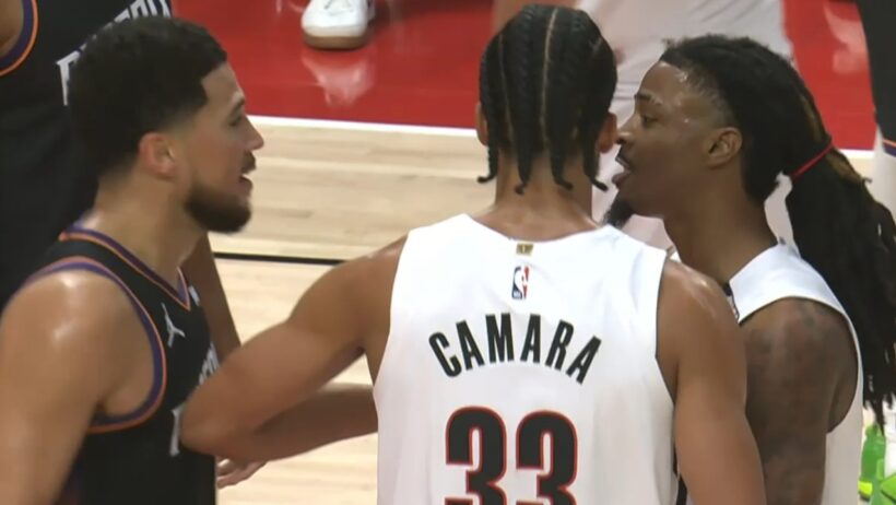 Ja Morant and Devin Booker exchange words & Blazers start game 21-0 vs Suns 😳